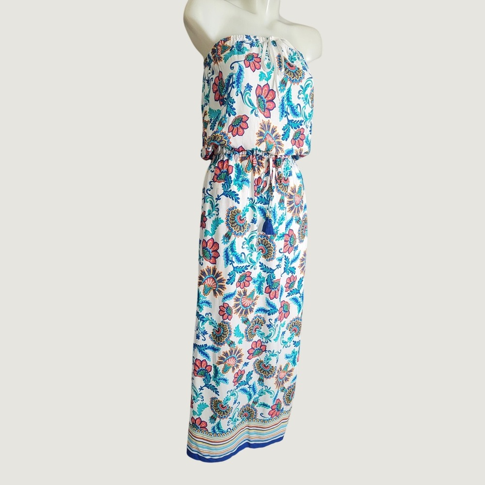 Women's Tommy Bahama Fira Bandeau Maxi Dress Sz XS Floral Paisley Strapless Boho - Picture 6 of 11